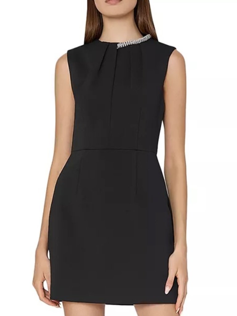 Milly Nyra Crepe Crystal Embellished Dress- Black- 10